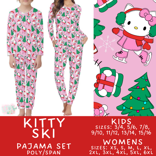 Batch #431 - Character Christmas Pajamas - Closes 10/16 - ETA late Nov - Kitty Ski Women's & Kid's Pajama Set