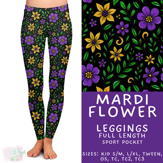 Ready to Ship Mardi Flower Full Length Leggings - Sport Pocket TC