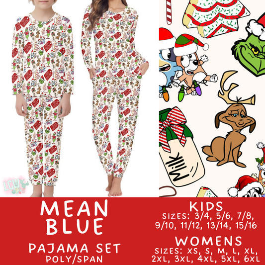 Batch #431 - Character Christmas Pajamas - Closes 10/16 - ETA late Nov - Mean Blue Women's & Kid's Pajama Set