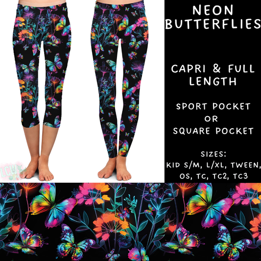 Batch #347 - Fun Run 11 - Closes 5/29 - ETA mid/late July - Neon Butterflies Full and Capri Length Leggings