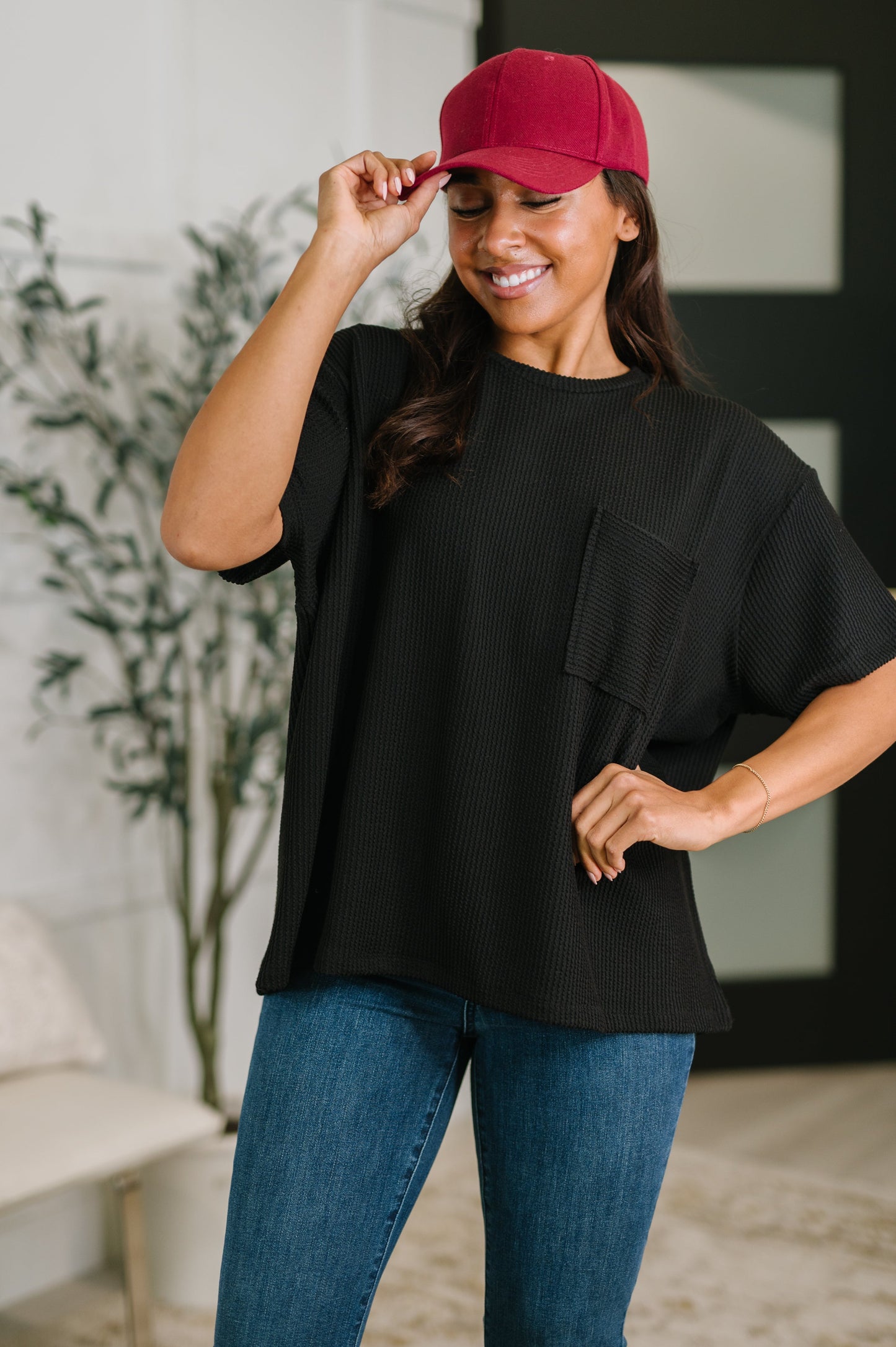 Not That complicated Textured Boxy Tee in Black