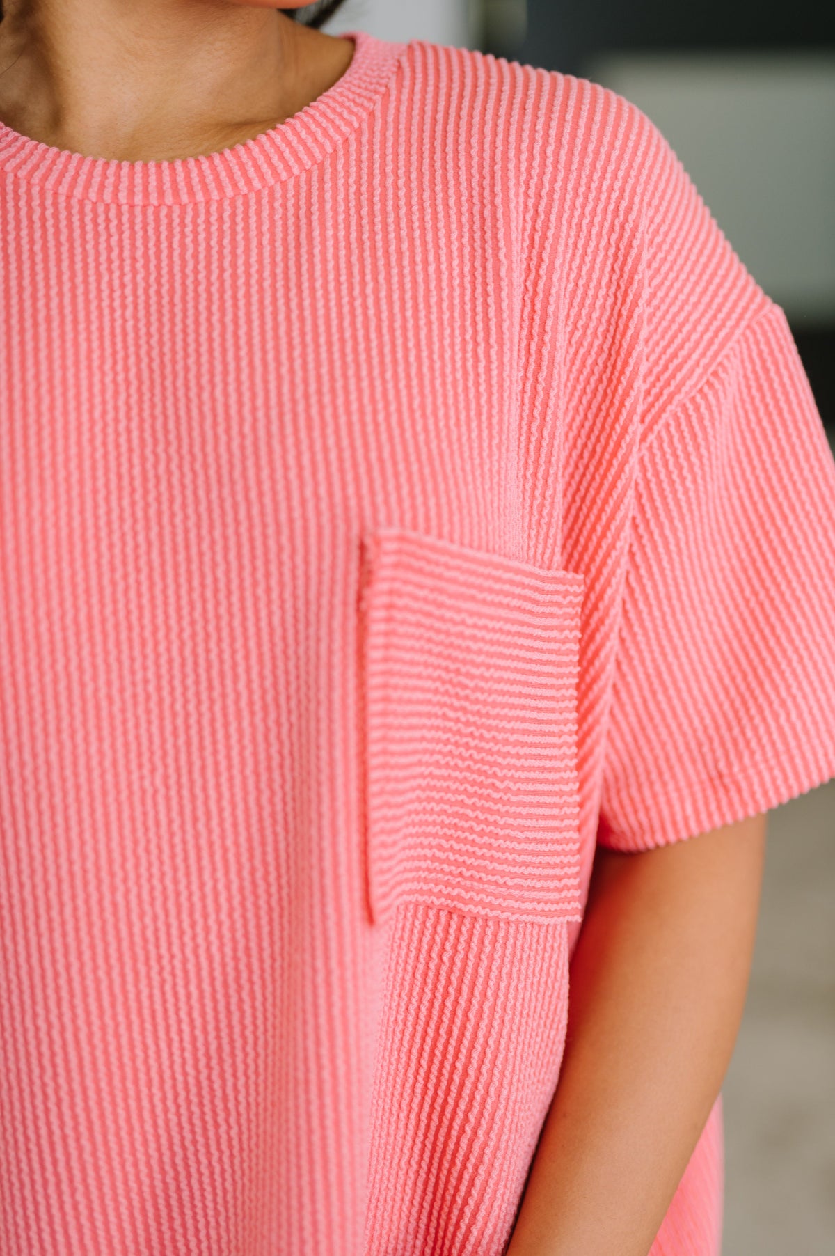Not That complicated Textured Boxy Tee in Salmon
