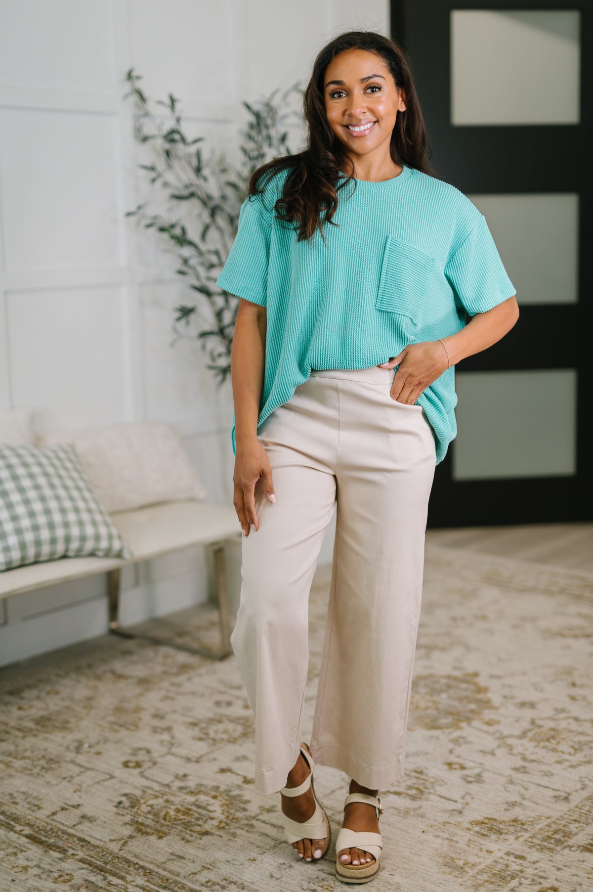 Not That Complicated Textured Boxy Tee in Turquoise