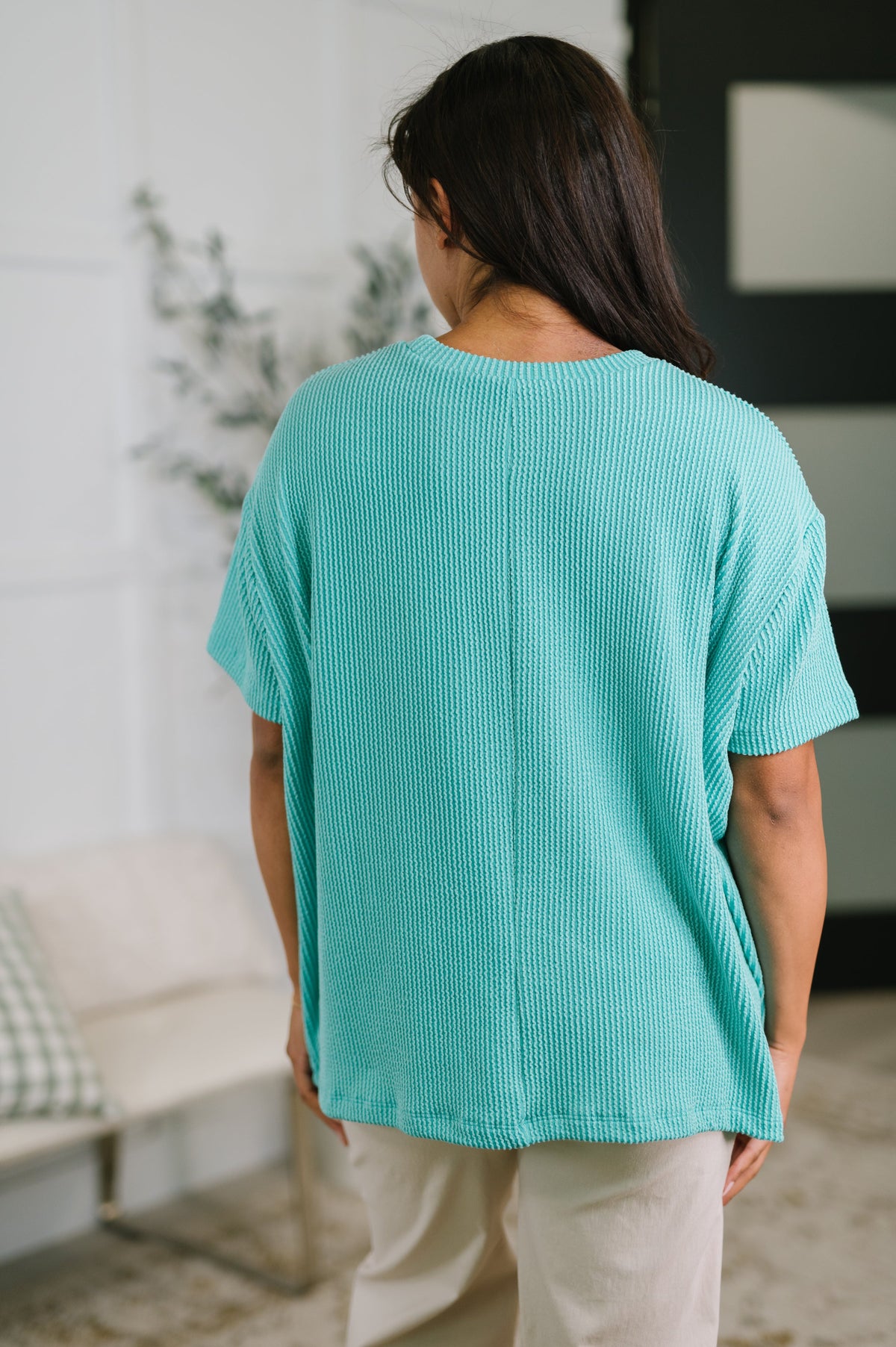 Not That Complicated Textured Boxy Tee in Turquoise