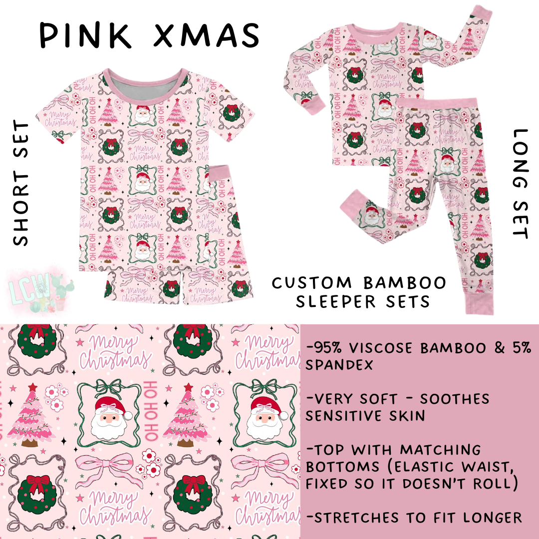 Ready to Ship - Pink Xmas Bamboo Short Set 4T & 5, Long Sleeper Set  & 4T