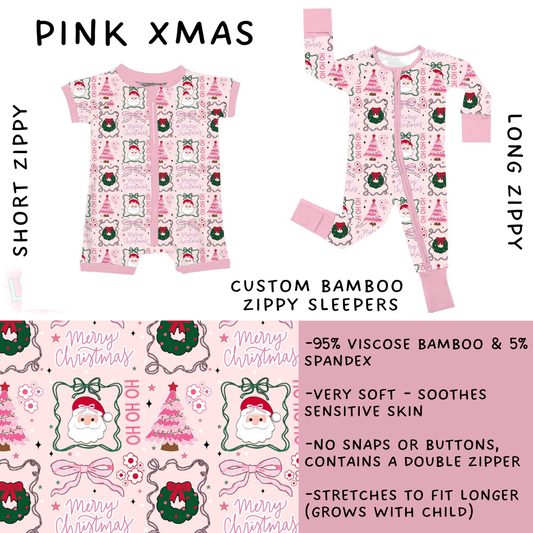 Ready to Ship - Pink Xmas Long Zippy Sleeper - 12-18mos & 2T