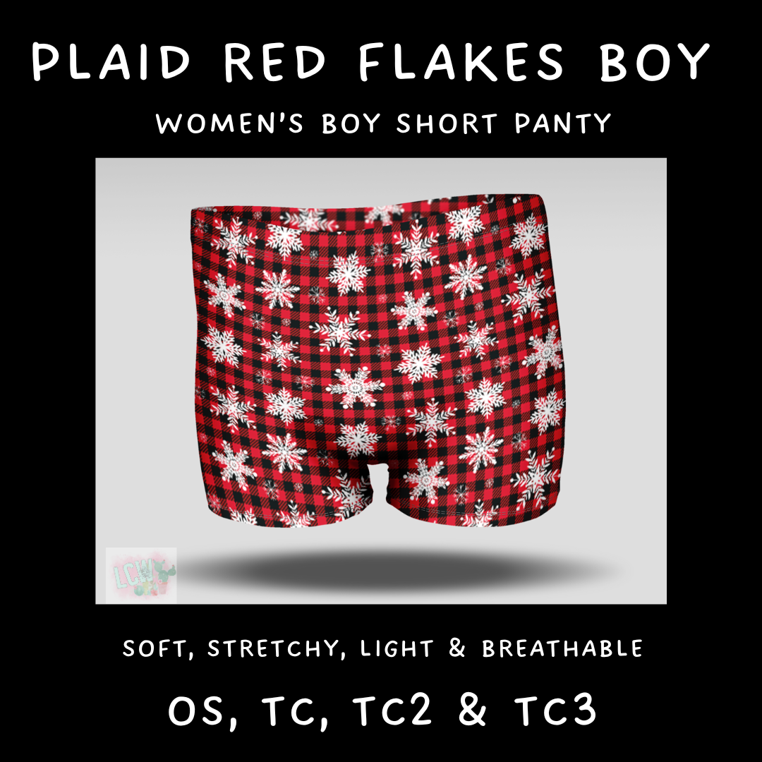 Ready To Ship - Plaid Red Flakes Women's Underwear - Boy Shorts - OS