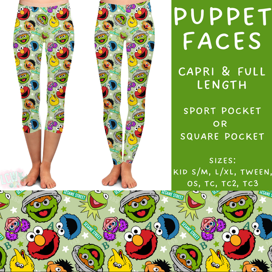 Ready To Ship - Puppet Faces Full Length Leggings - Square Pocket OS