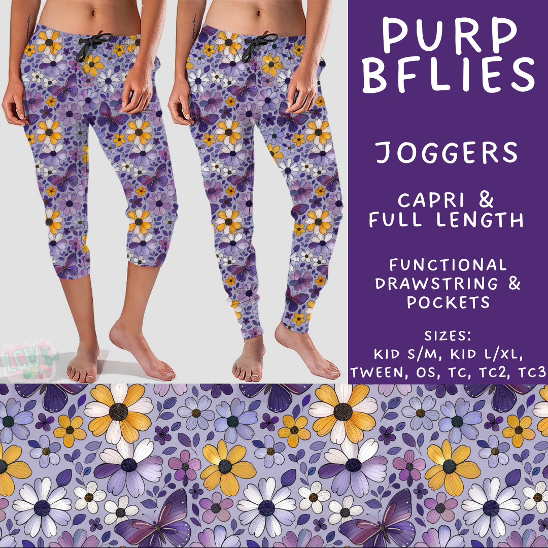 Batch #550 - Fun Run 24 - Closes 7/1 - ETA early Sept - Purp BFlies Full and Capri Length Joggers