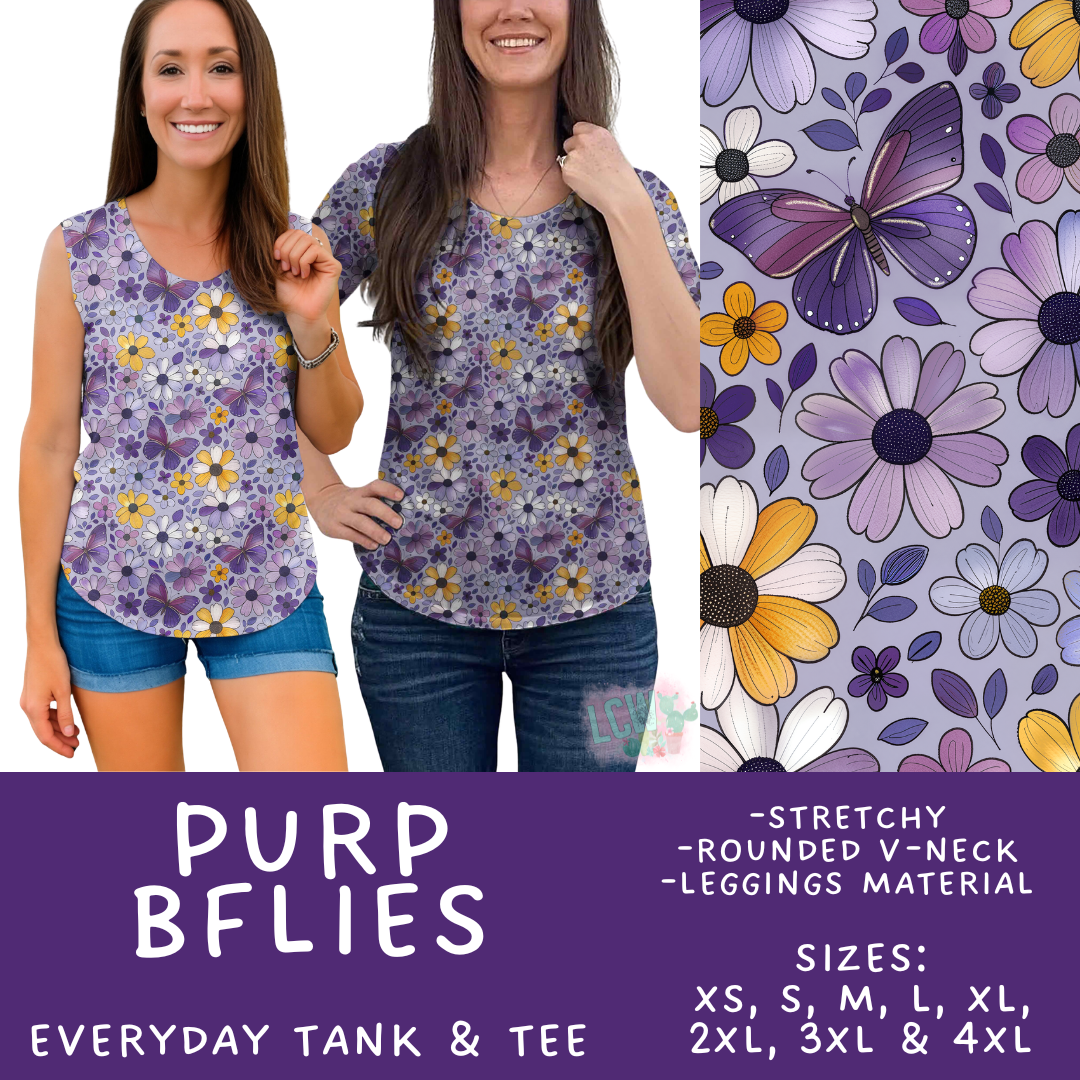 Batch #550 - Fun Run 24 - Closes 7/1 - ETA early Sept - Purp BFlies Everyday Tank & Tee