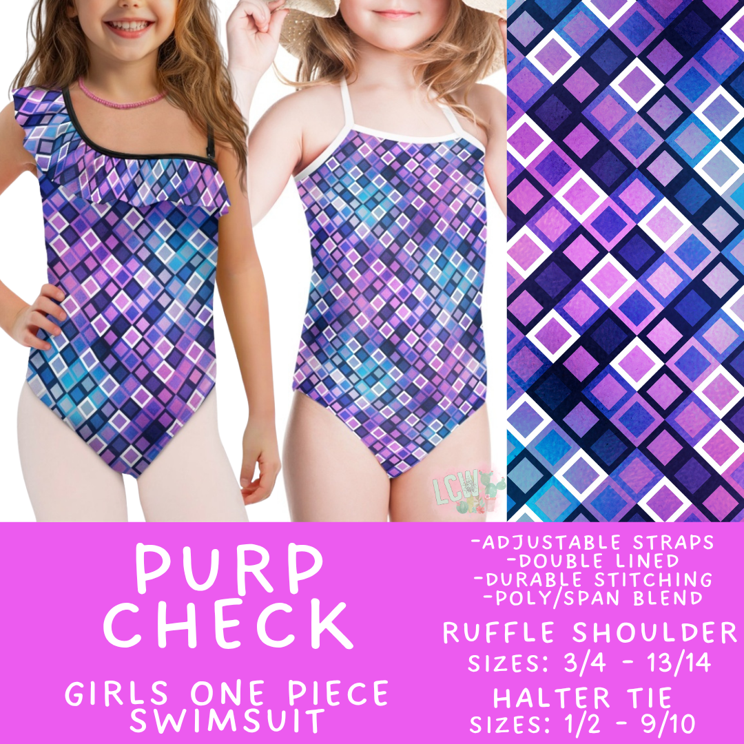 Batch #543 - Pool Party 2 - Closes 6/15 - ETA early/mid August - Purp Check Girl's Swimsuit