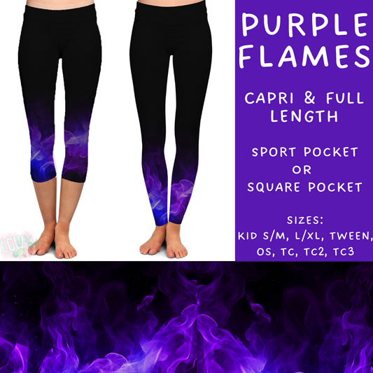 Ready To Ship - Purple Flames Full Length Leggings