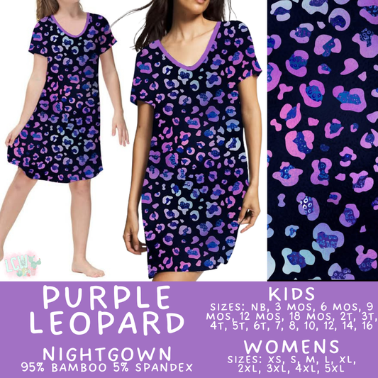 Ready to Ship Purple Leopard Adult & Kid's Bamboo Nightgown - 5T