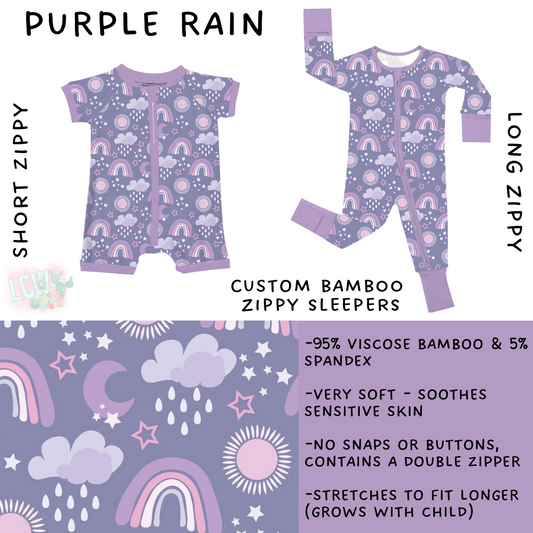 Ready to Ship - Purple Rain Short Zippy - 8T & Long Zippy Sleeper - 4T