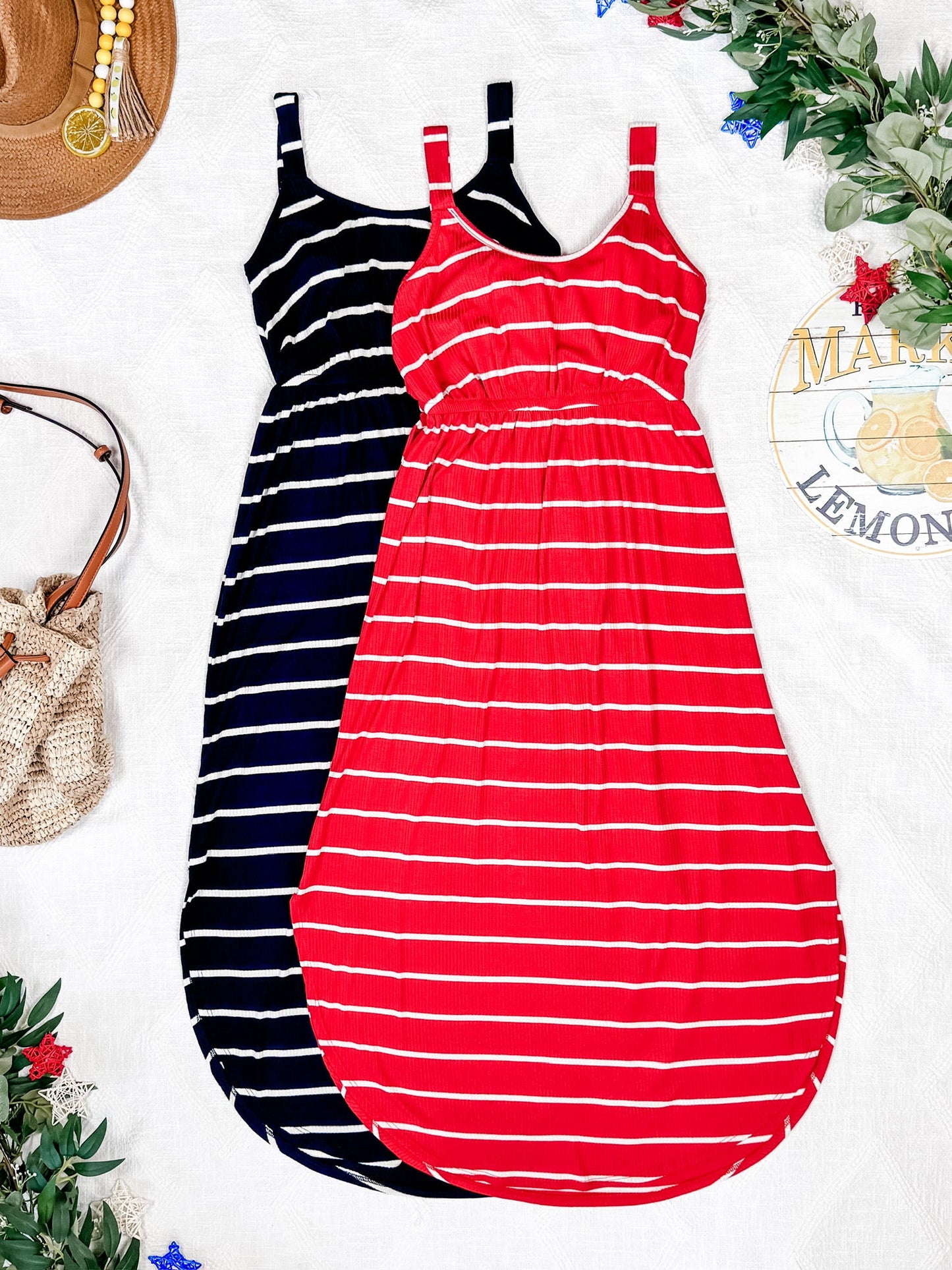 IN STOCK Reagan Ribbed Midi Dress - Red Stripes FINAL SALE