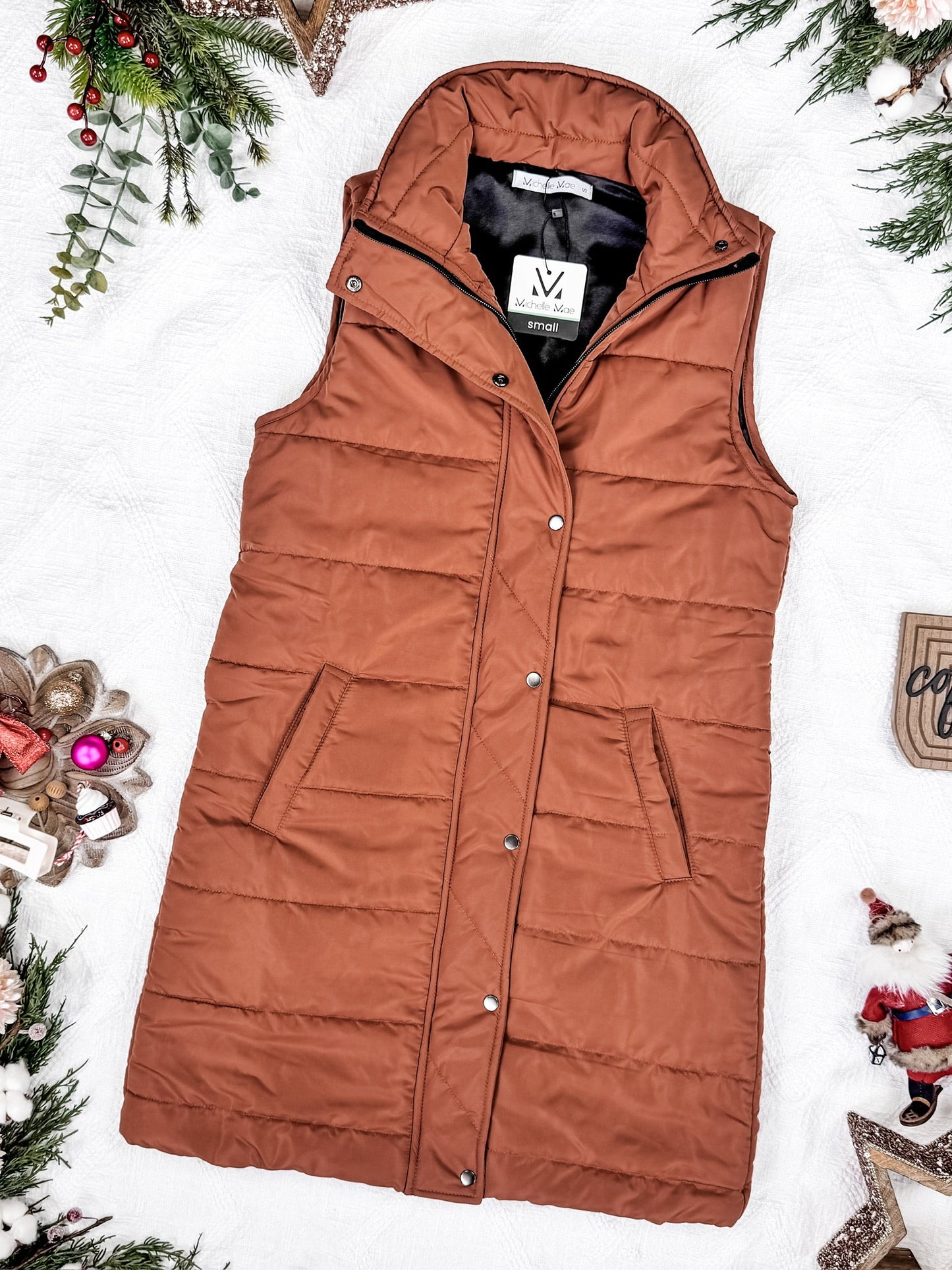 IN STOCK Harlow Long Vest - Cinnamon FINAL SALE