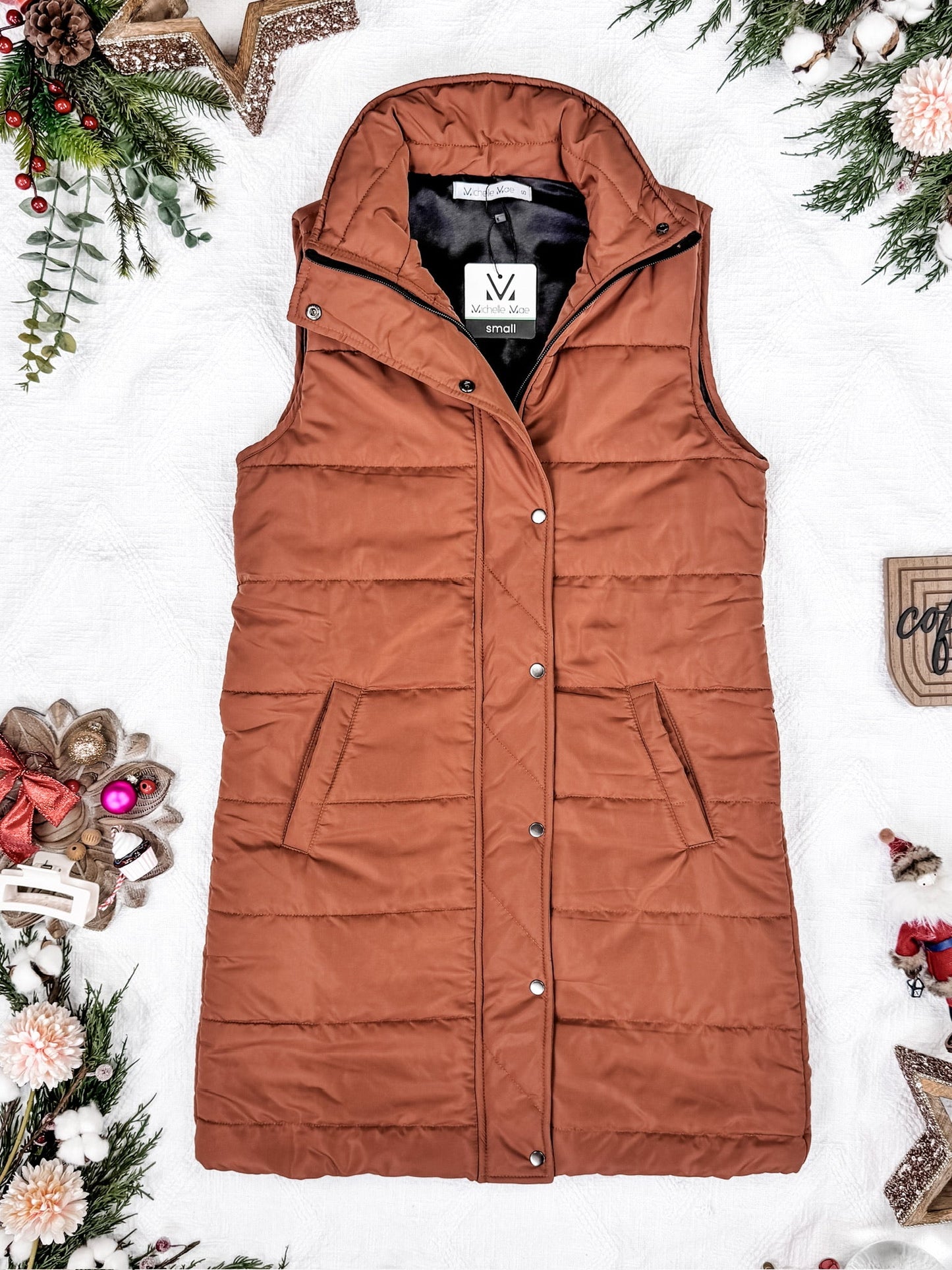 IN STOCK Harlow Long Vest - Cinnamon FINAL SALE