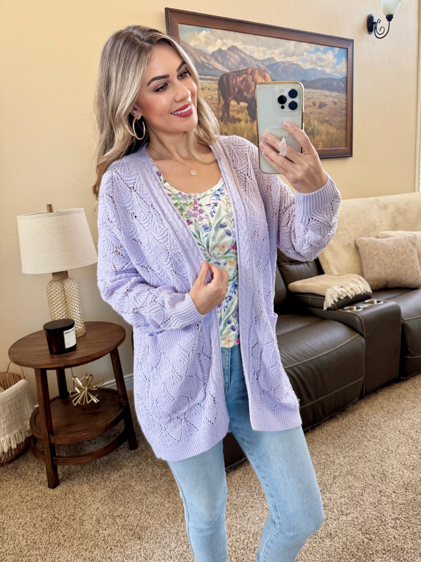 IN STOCK Open Knit Cardigan - Lavender