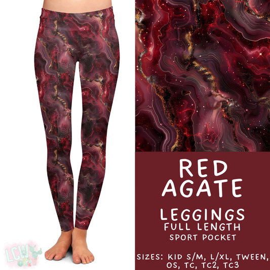 Ready to Ship - Red Agate Full Length Leggings - Sport Pocket TC