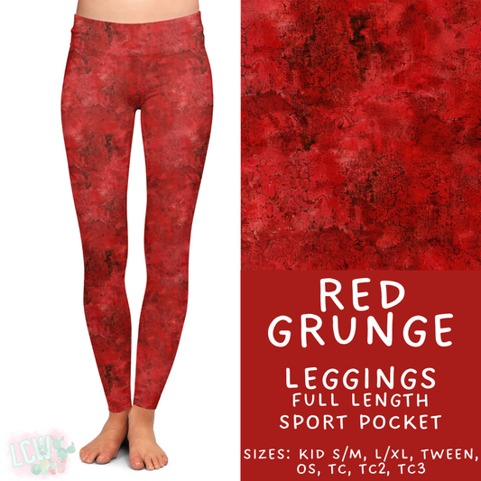 Ready to Ship - Red Grunge Full Length Leggings - Sport Pocket OS