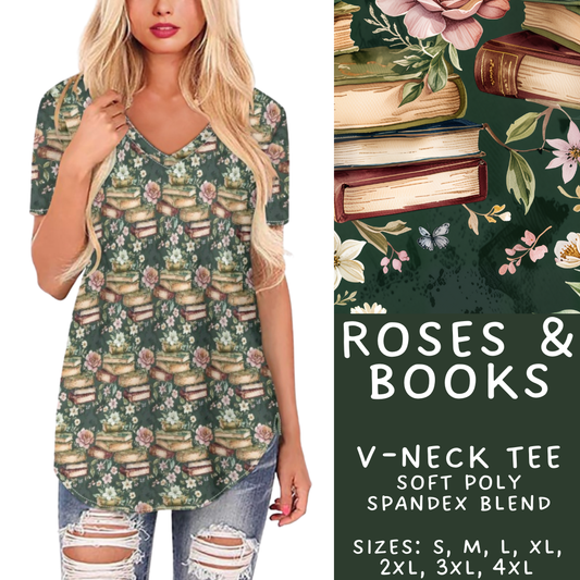 Batch #408 - Fun Run 14 - Closes 9/5 - ETA mid/late October - Roses & Books V-Neck Tee