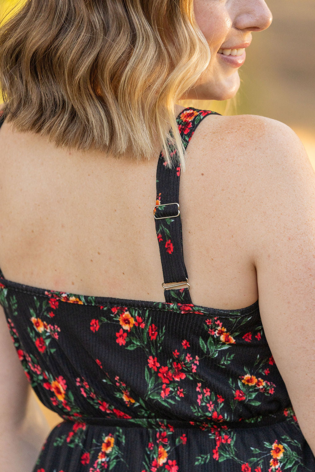 IN STOCK Reagan Ribbed Midi Dress - Black Floral FINAL SALE