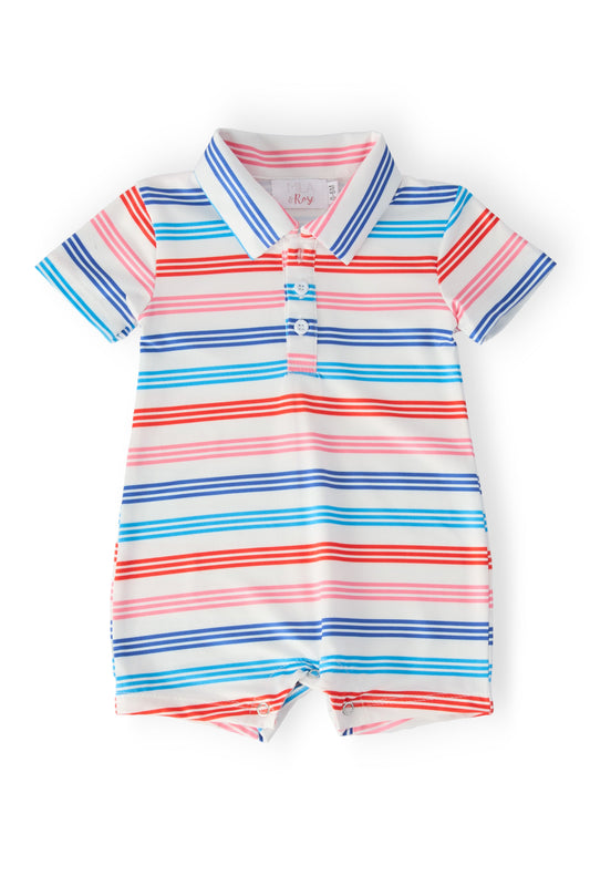Red, White & Stripe Polo Shorty One-Piece