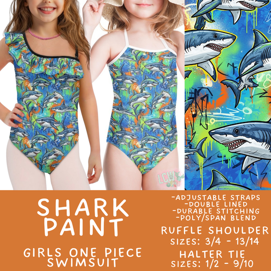 Batch #543 - Pool Party 2 - Closes 6/15 - ETA early/mid August - Shark Paint Girl's Swimsuit