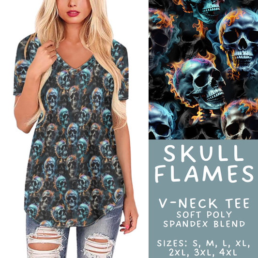 Batch #408 - Fun Run 14 - Closes 9/5 - ETA mid/late October - Skull Flames V-Neck Tee