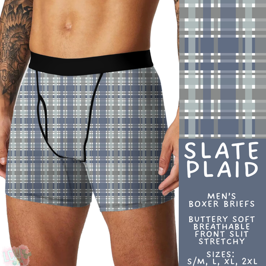 Ready to Ship Slate Plaid Men's Boxer Briefs - Large