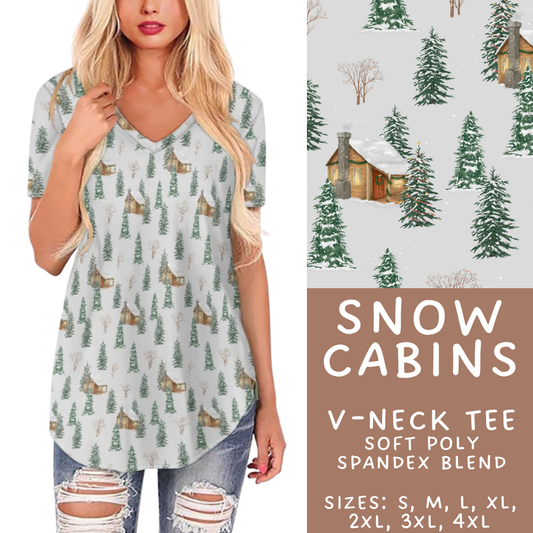 Batch #433 - Winter Cabin - Closes 10/20 - ETA early Dec - Snow Cabins V-Neck Tee