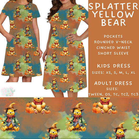 Batch #404 - Magical Fall 2 - Closes 8/29 - ETA mid/late October - Splatter Yellow Bear Womens & Girls Dresses