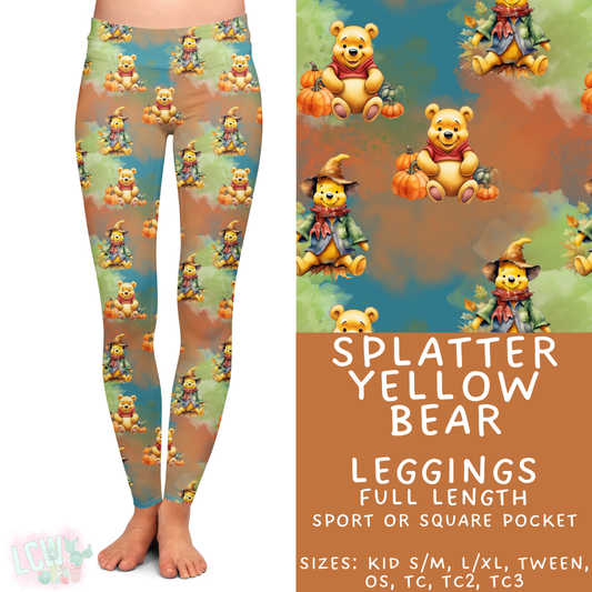 Batch #404 - Magical Fall 2 - Closes 8/29 - ETA mid/late October - Splatter Yellow Bear Full Length Leggings