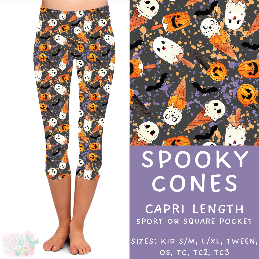 Ready to Ship - Spooky Cones Capri Length Leggings - OS Sport Pocket