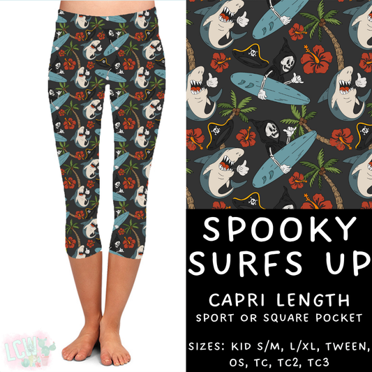 Ready to Ship - Spooky Surfs Up Capri Length Leggings - OS Sport Pocket & TC2 Square Pocket