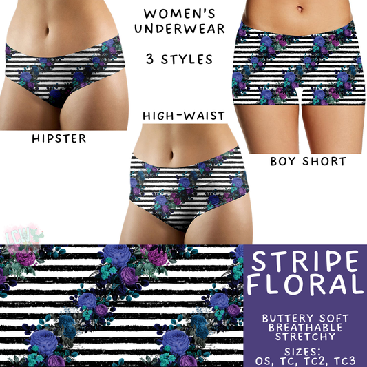Ready to Ship Stripe Floral Women's Underwear - OS High Waist, TC2 High Waist