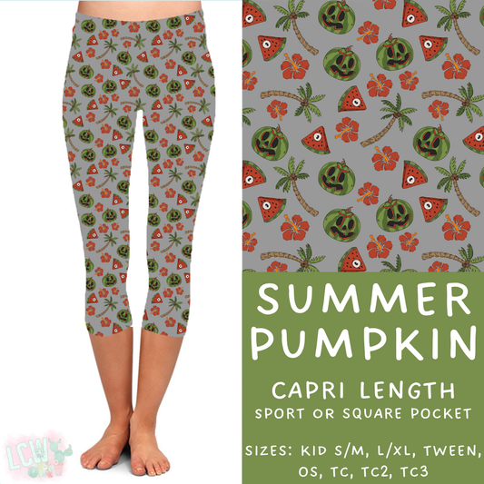 Ready to Ship - Summer Pumpkin Capri Length Leggings - TC2 Square Pocket