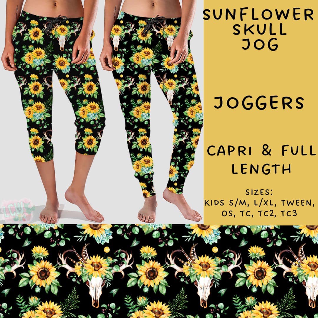 Ready To Ship - Sunflower Skull Capri Length Joggers