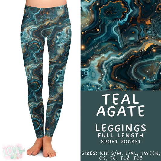 Ready to Ship - Teal Agate Full Length Leggings - Sport Pocket TC2
