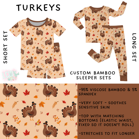 Batch #402 - Little Dreamers HalloFall - Closes 8/27 - ETA mid October - Turkeys Bamboo Short and Long Sleeper Set