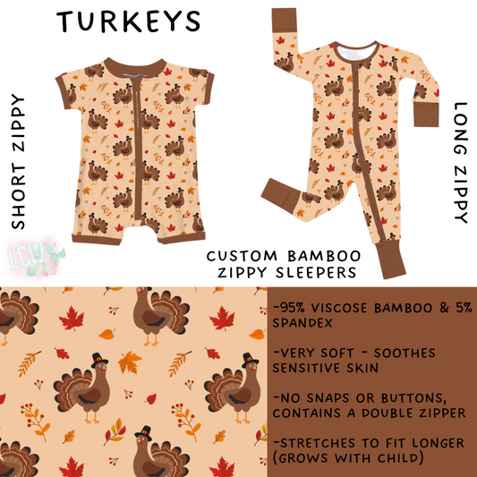 Batch #402 - Little Dreamers HalloFall - Closes 8/27 - ETA mid October - Turkeys Short and Long Zippy Sleeper