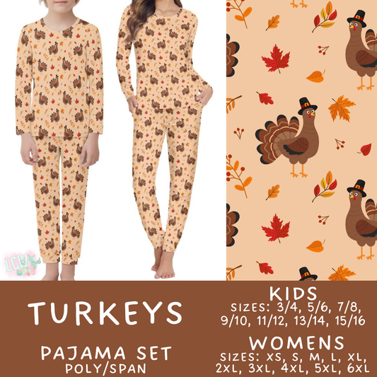 Batch #406 - Fall Family Pajamas - Closes 9/3 - ETA mid/late October - Turkeys Women's & Kid's Pajama Set