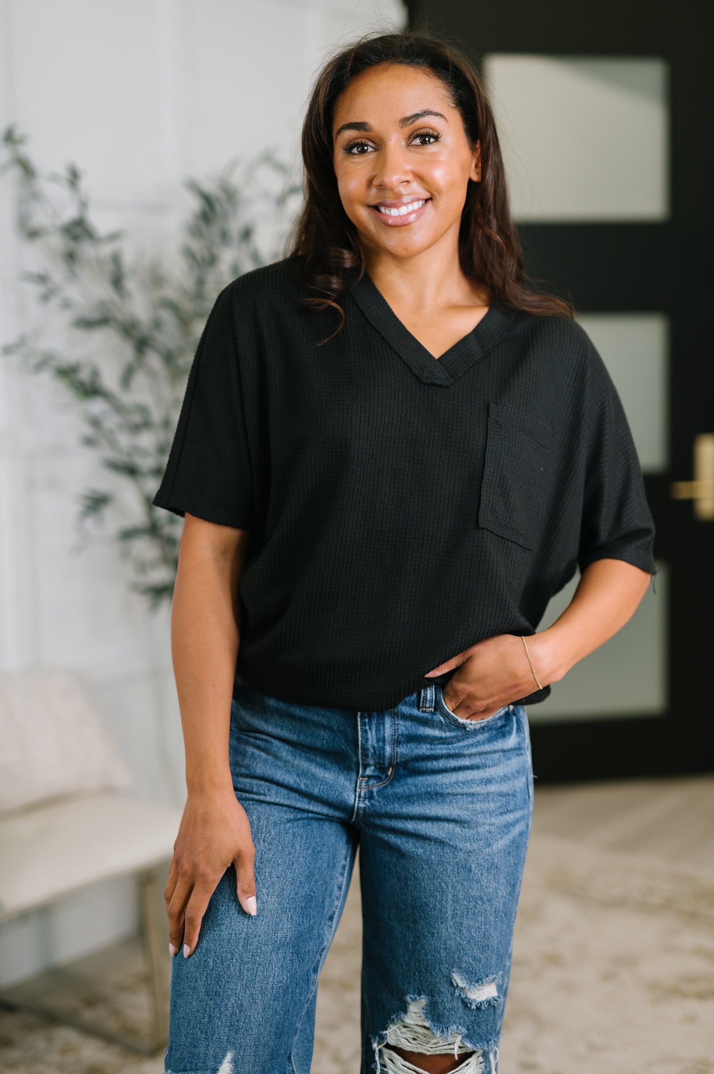 Together We're Unlimited Basic V-Neck Tee in Black
