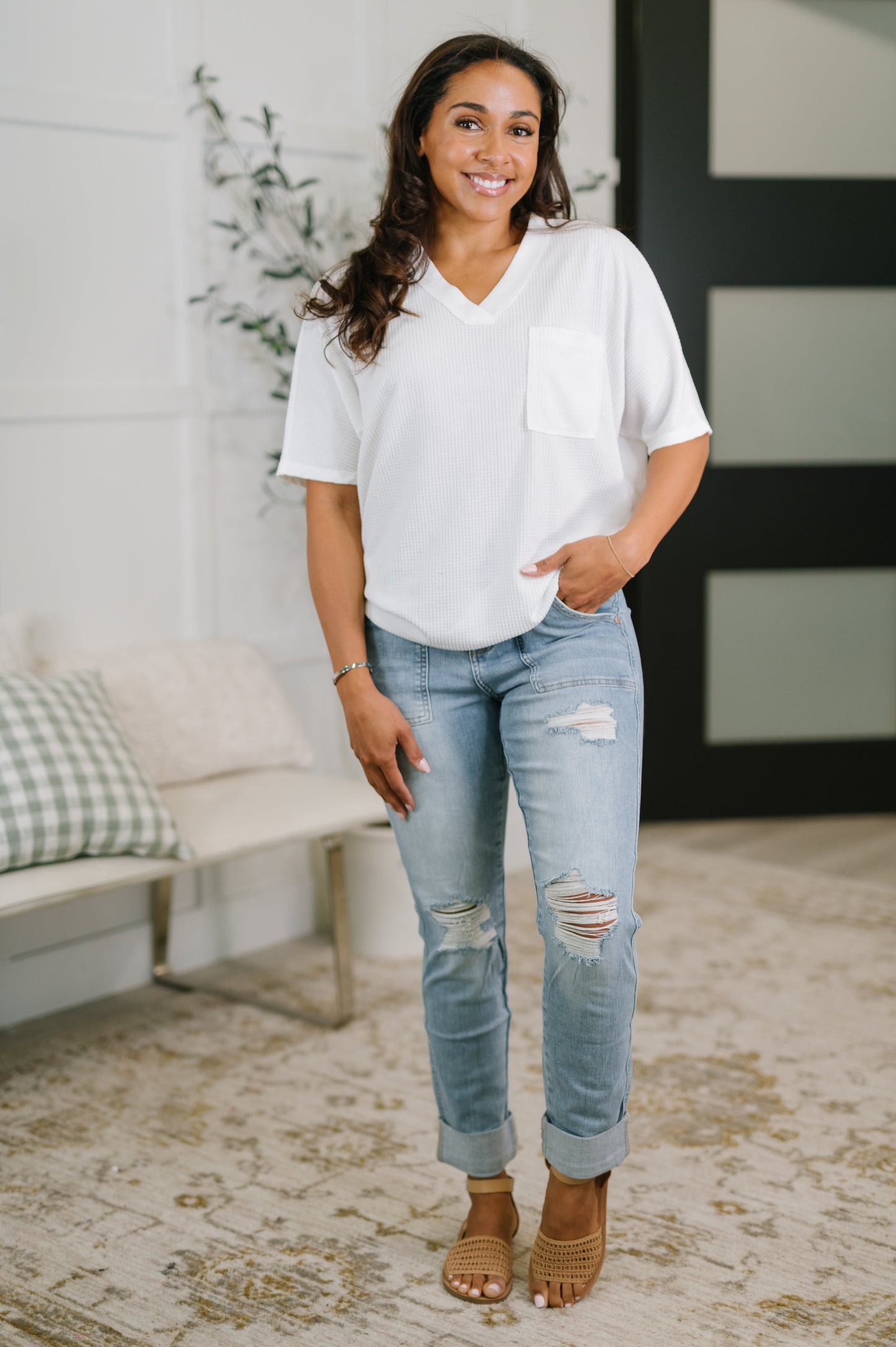 Together We're Unlimited Basic V-Neck Tee in Ivory