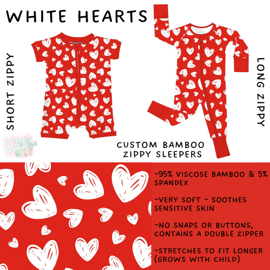 Batch #455 - Little Dreamers Lucky in Love - Closes 11/27 - ETA mid January - White Hearts Short and Long Zippy Sleeper