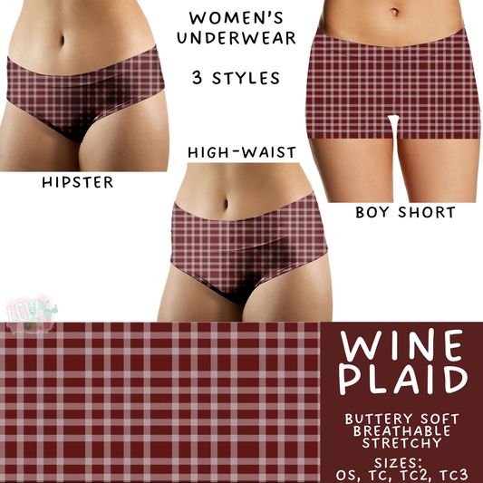Ready to Ship Wine Plaid Women's Underwear - OS Hipster, TC Boy Short