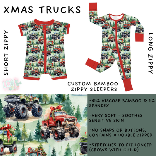 Ready to Ship - Xmas Trucks Long Zippy Sleeper - 2T, 3T & 4T