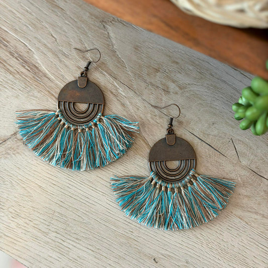 Teal Fan Tassel Jewelry Junkie Earrings