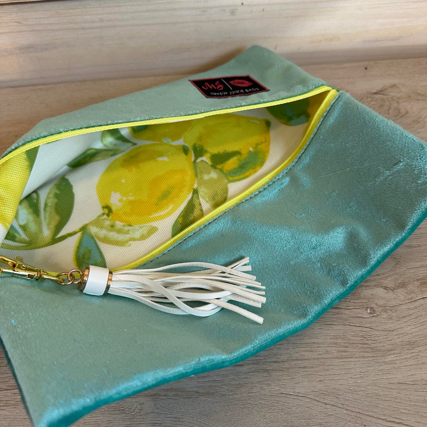 Teal Lemon Makeup Junkie Bag