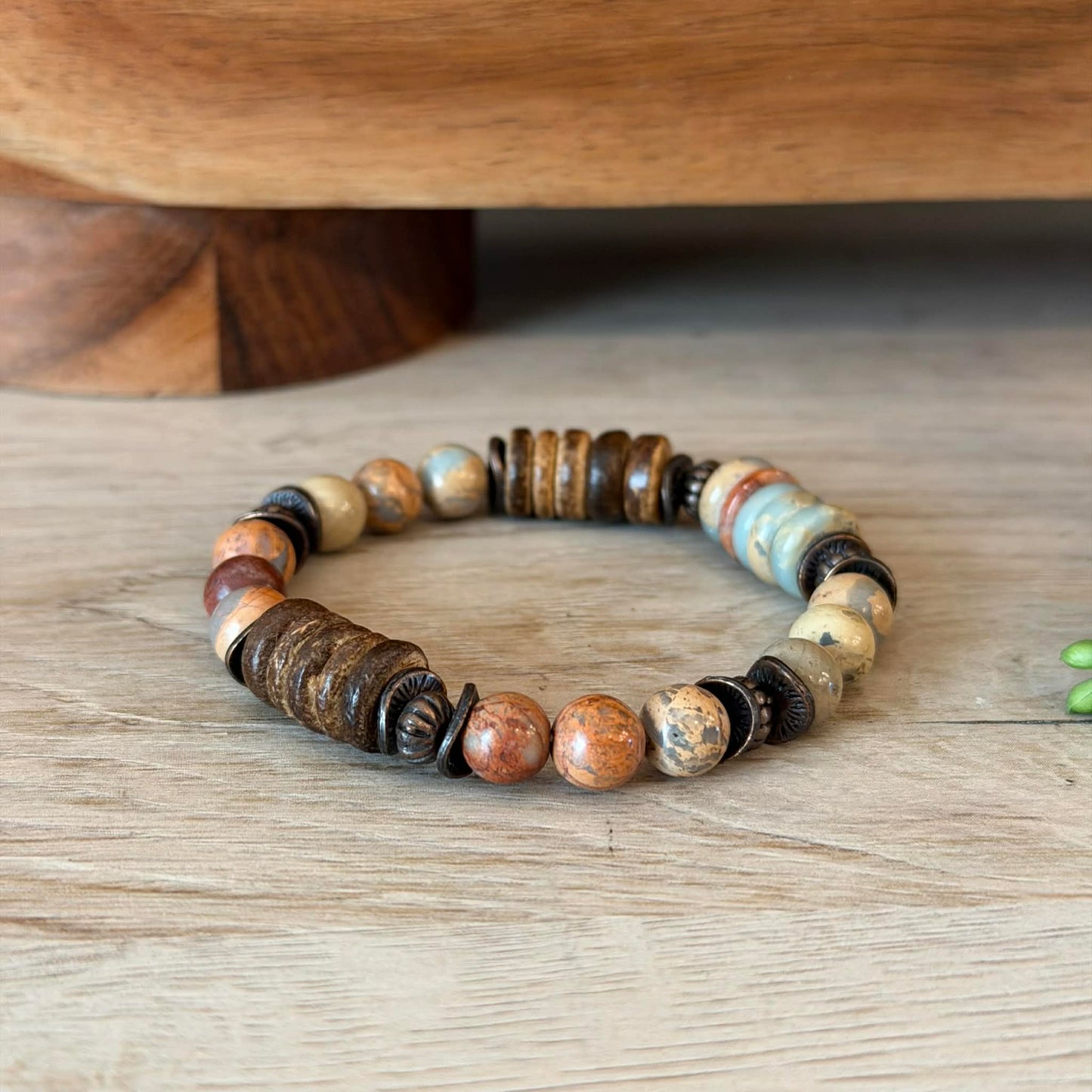 Aqua Terra, Bronze and Wood Stretch Jewelry Junkie Bracelet